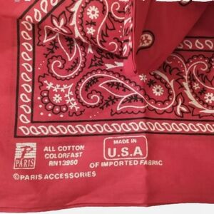 Lot of 2 Vintage Paris Accessories Inc Made in USA Red Bandana Paisley Cotton